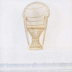 Vintage Doll Peacock Wicker Tan Braided Chair